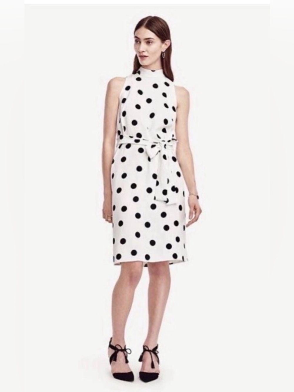 Ann Taylor White Sleeveless Polka Dot Tie-Front  Dress size MP